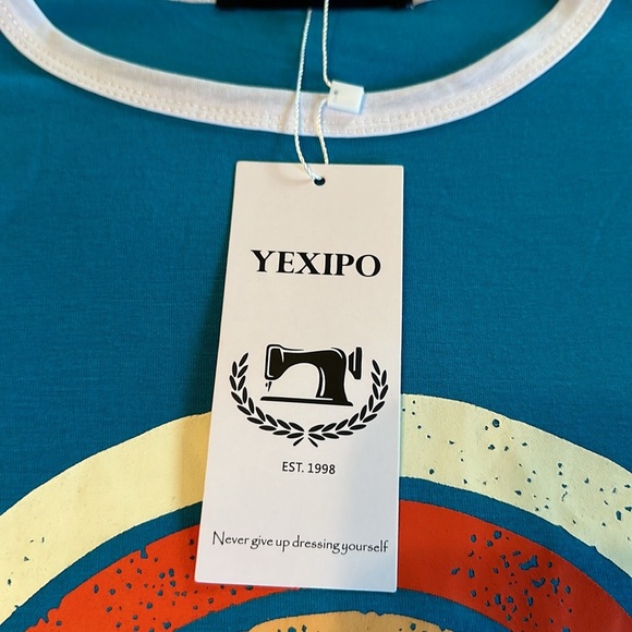 Yexipo Woman’s Graphic Tee Shorts Sleeves Good Vibes size Small Blue - Picture 6 of 12